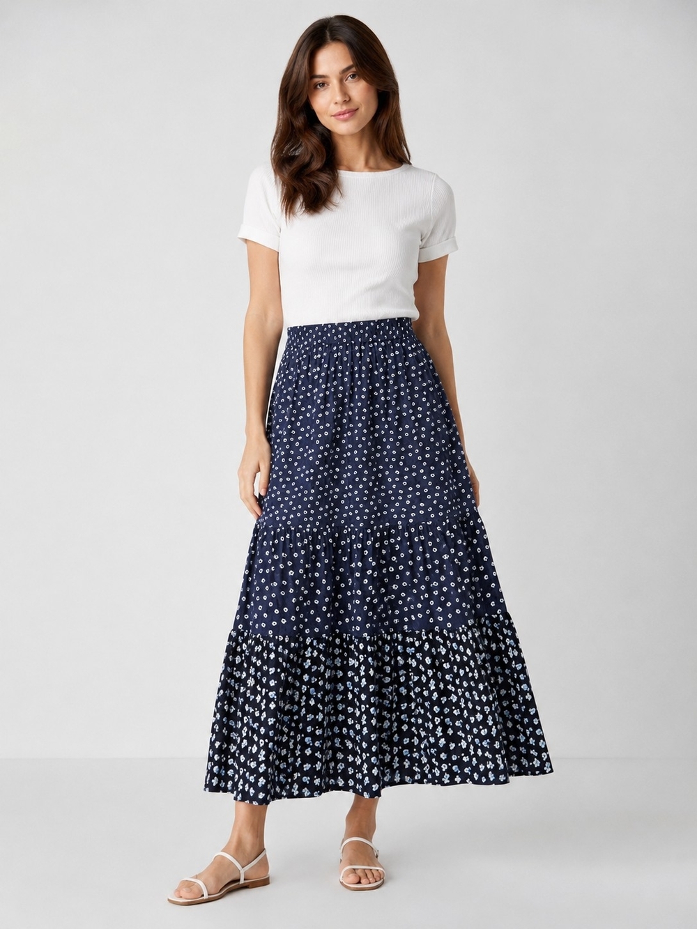 Paul & Joe X Uniqlo Collab Ditsy Navy Blue Floral Midi Skirt Size Large